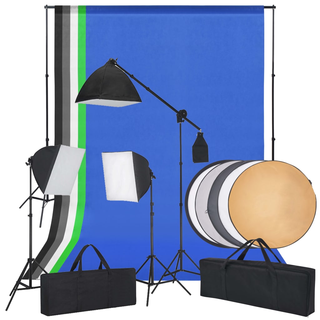 vidaXL Photo Studio Kit with Softbox Lights Backdrops and a Reflector