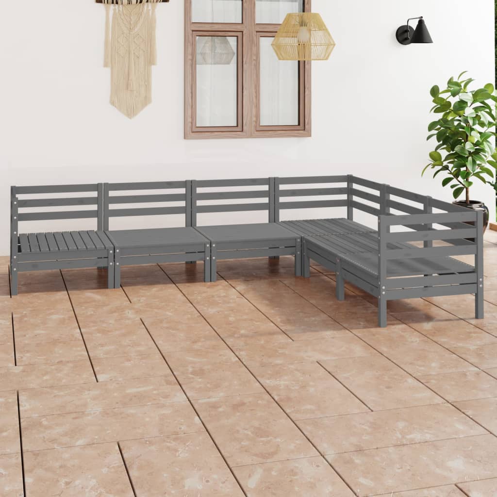 vidaXL 6 Piece Garden Lounge Set Solid Wood Pine Grey