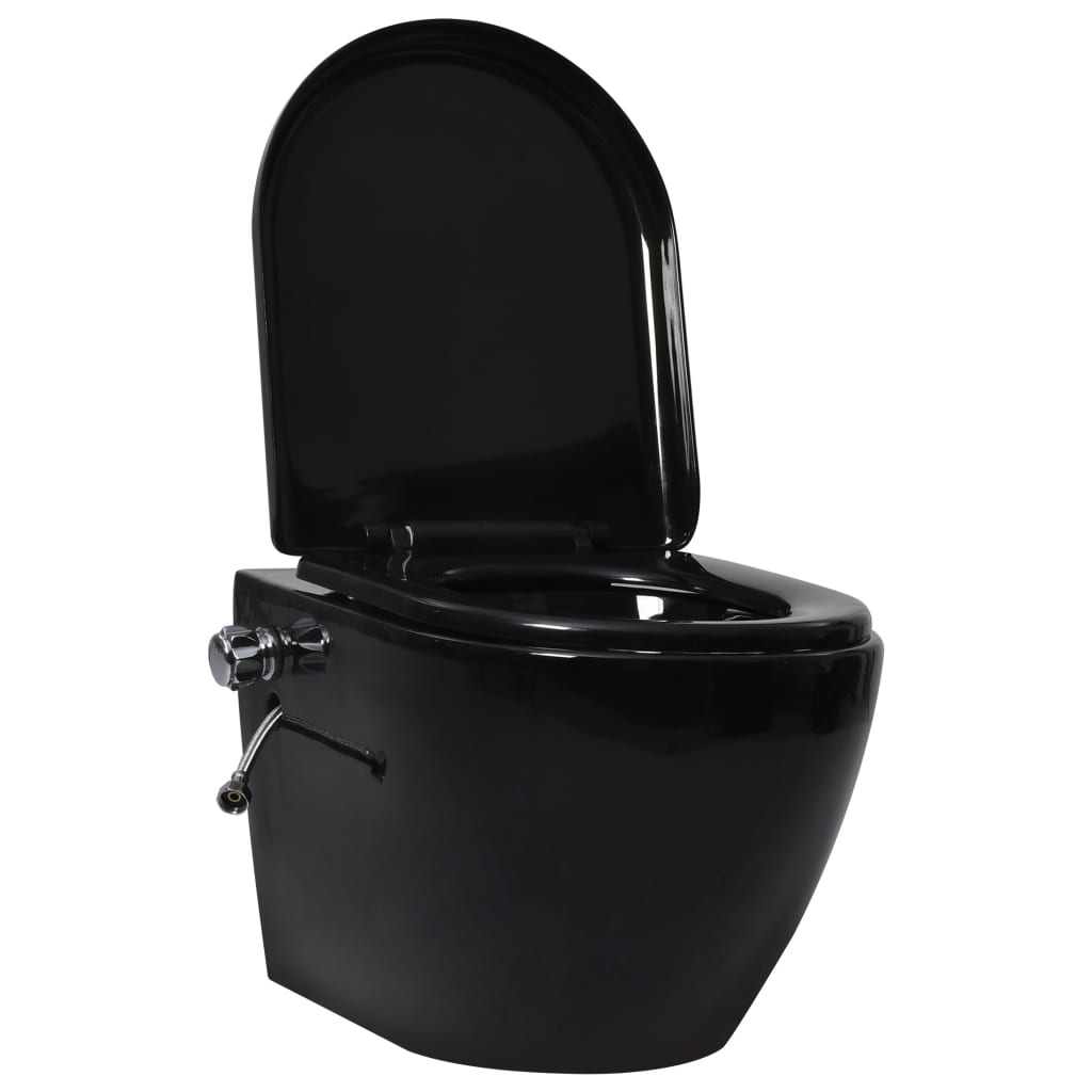 vidaXL Wall Hung Rimless Toilet with Concealed Cistern Black Ceramic