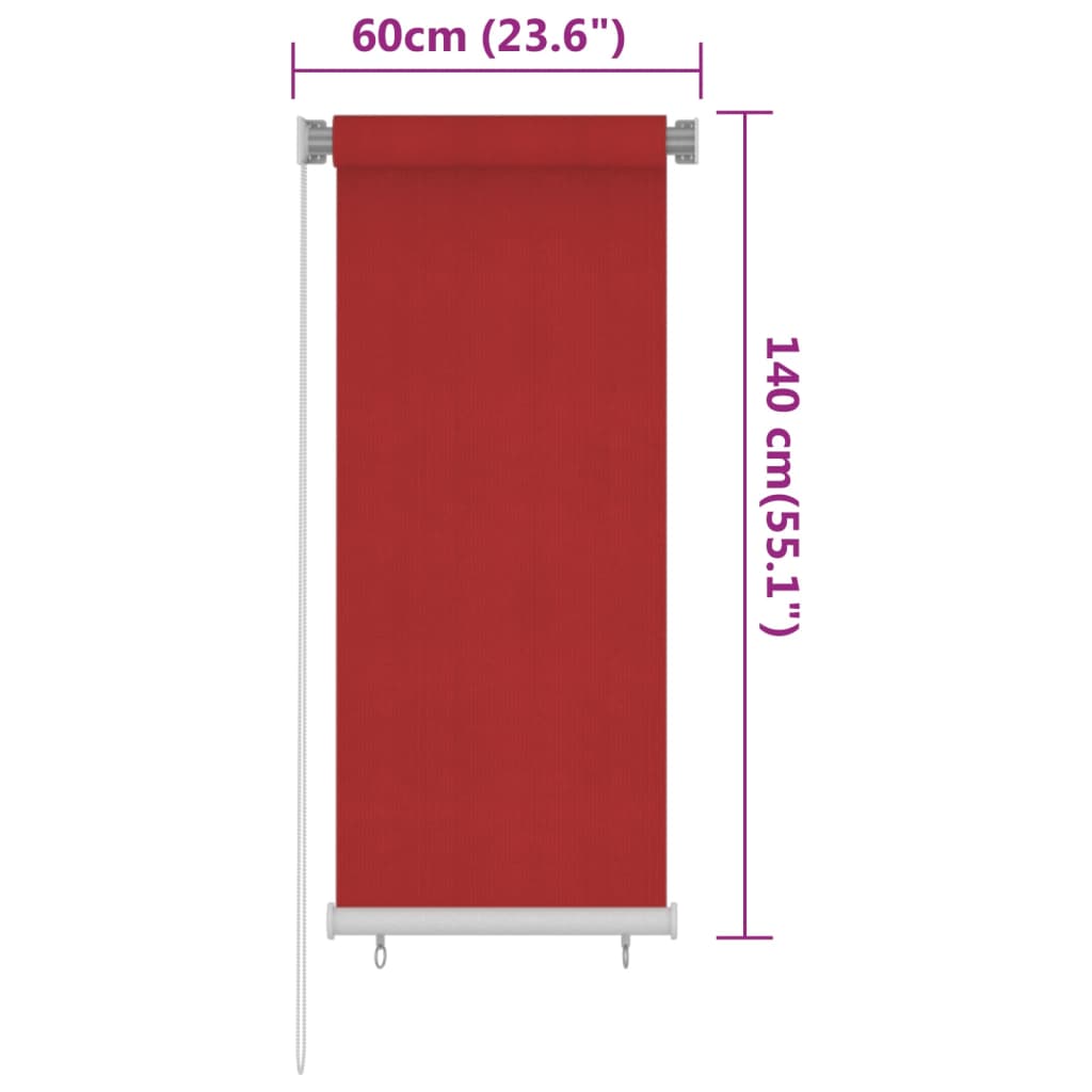 vidaXL Outdoor Roller Blind 60x140 cm Red HDPE