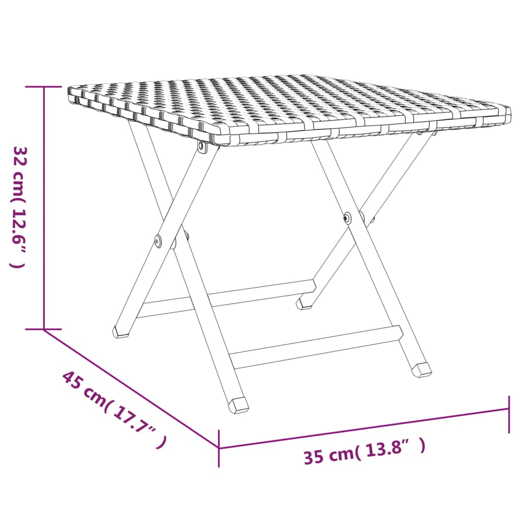 vidaXL Folding Table Black 45x35x32 cm Poly Rattan
