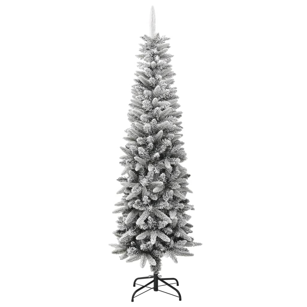 vidaXL Artificial Slim Christmas Tree with Flocked Snow 180 cm PVC&PE