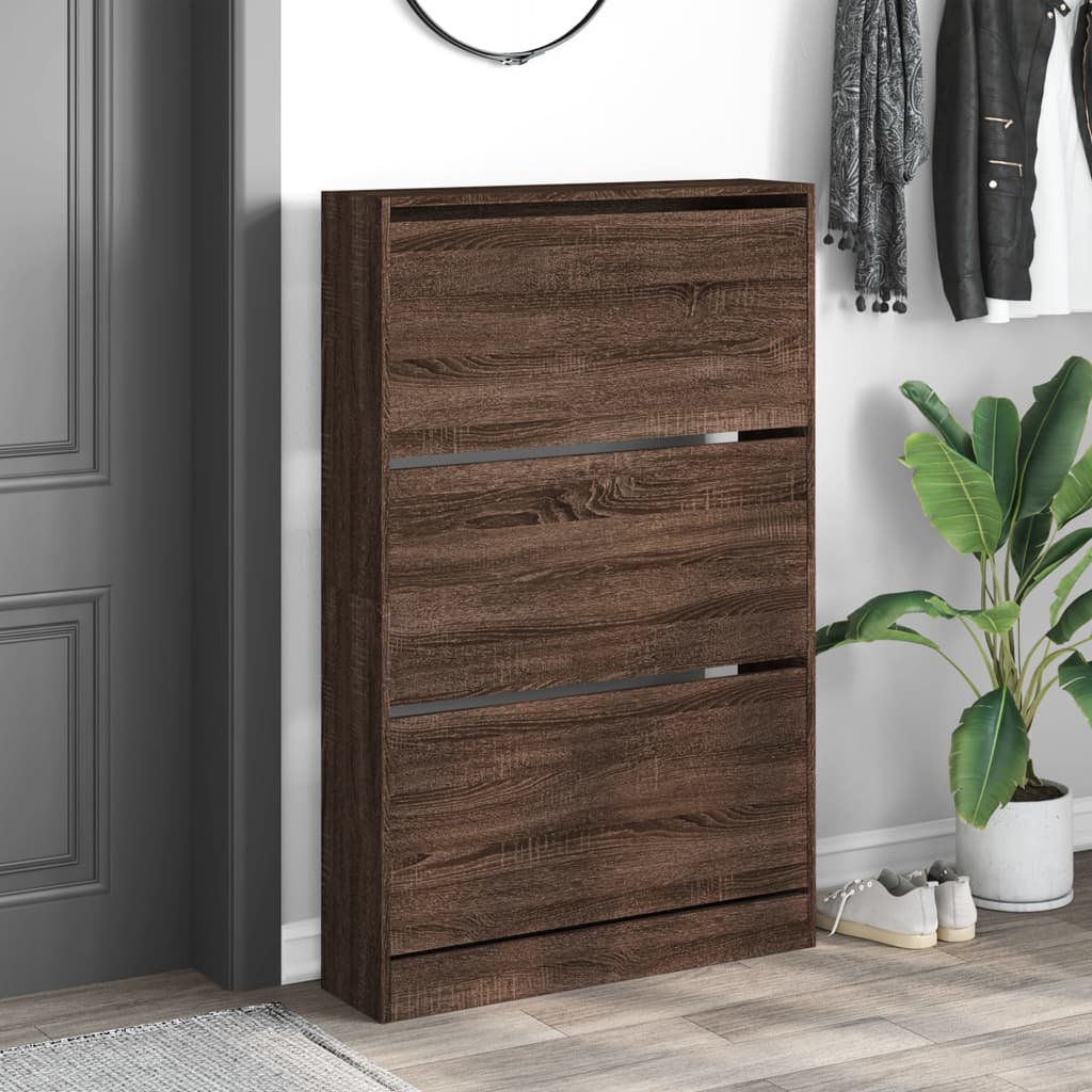 vidaXL Shoe Cabinet Brown Oak 80x21x125.5 cm Engineered Wood