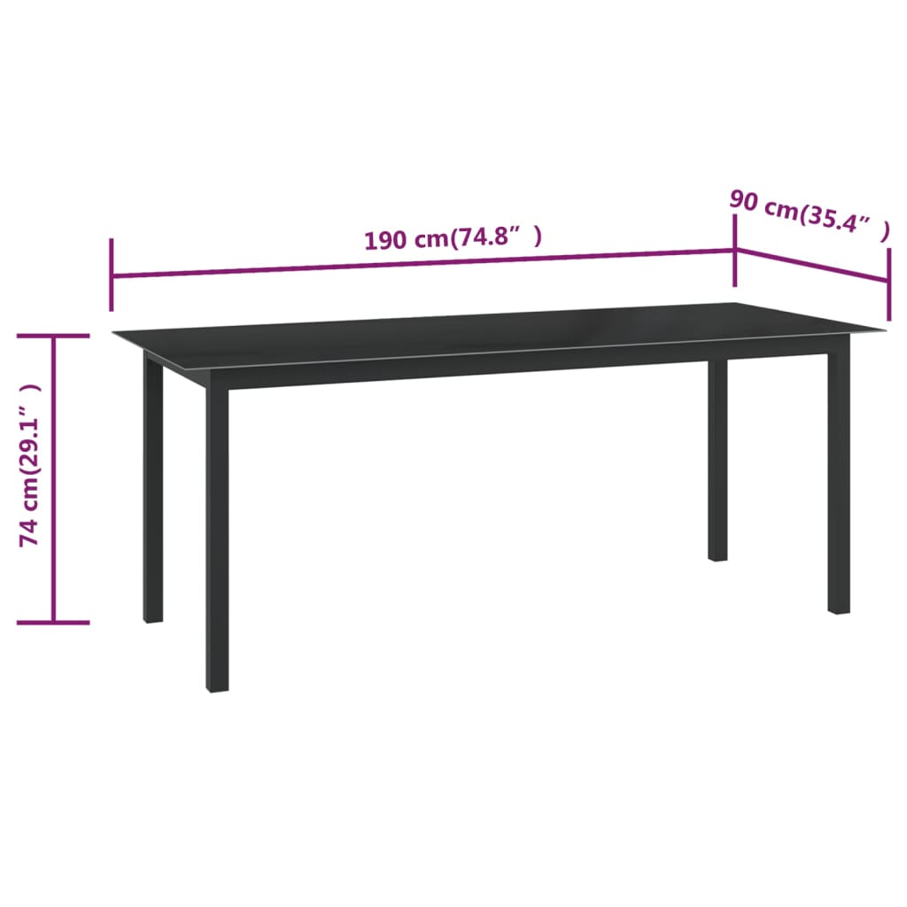 vidaXL Garden Table Black 190x90x74 cm Aluminium and Glass