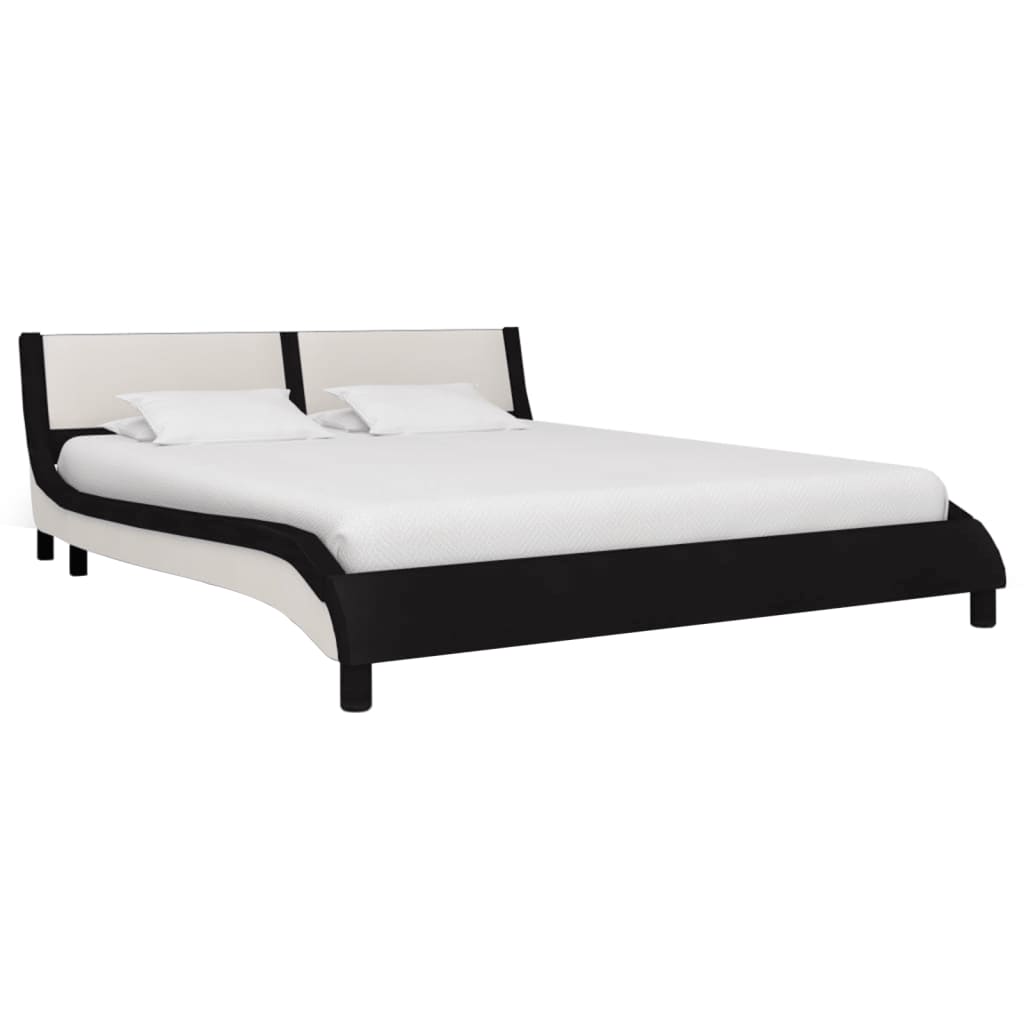 vidaXL Bed Frame with LED Black and White Faux Leather 150x200 cm 5FT King Size