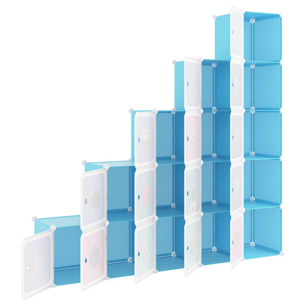 vidaXL Cube Storage Cabinet for Kids with 15 Cubes Blue PP
