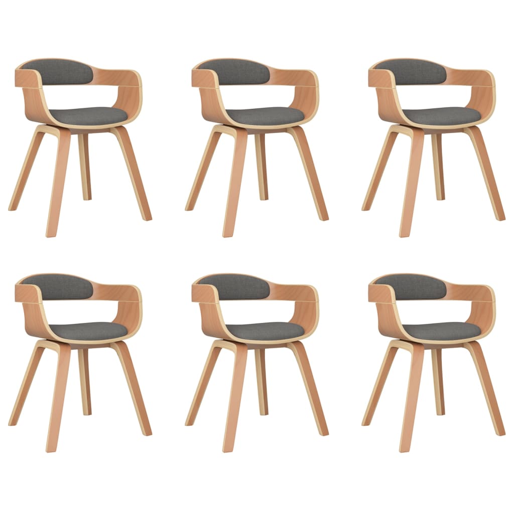 vidaXL Dining Chair 6 pcs Light Grey Bentwood and Fabric