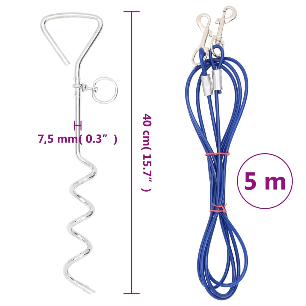 vidaXL Dog Tie Out Cable with Ground Stake 5 m