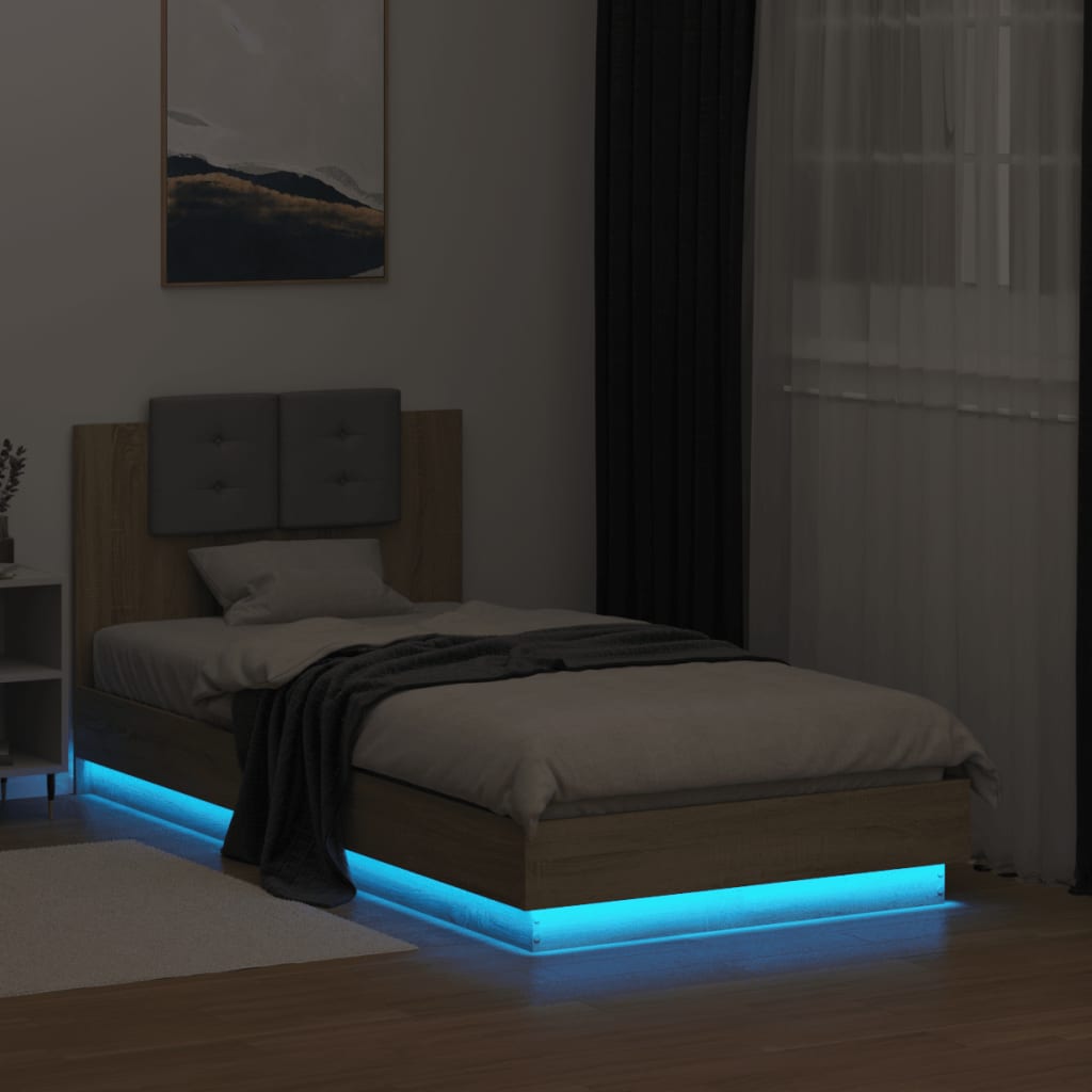 vidaXL Bed Frame with Headboard and LED Lights Sonoma Oak 90x190 cm Single