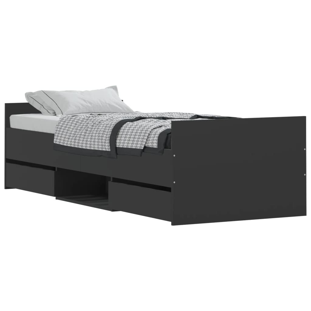 vidaXL Bed Frame with Headboard and Footboard Black 75x190 cm Small Single
