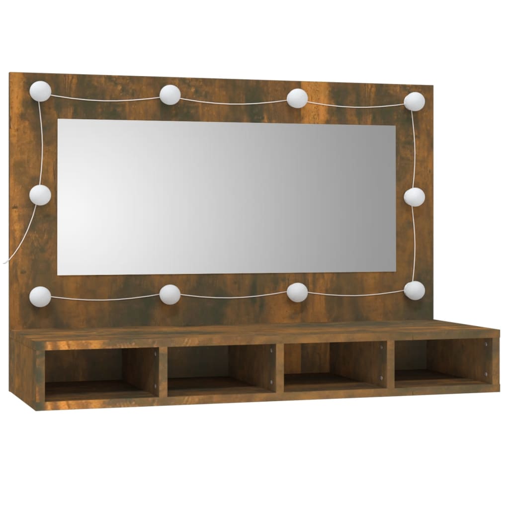 vidaXL Mirror Cabinet with LED Smoked Oak 90x31.5x62 cm