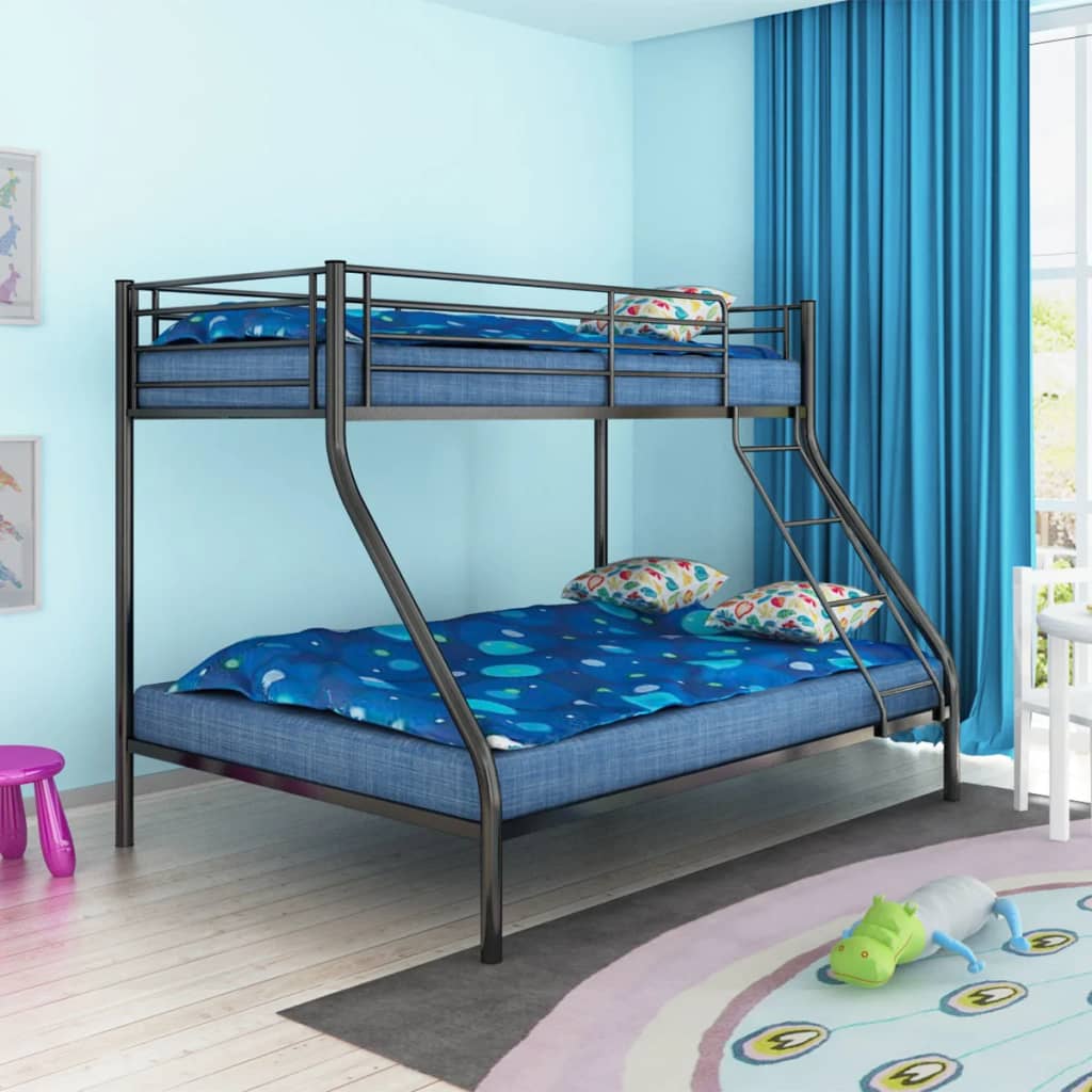 vidaXL Children's Bunk Bed Frame Black Metal 140x200/90x200 cm