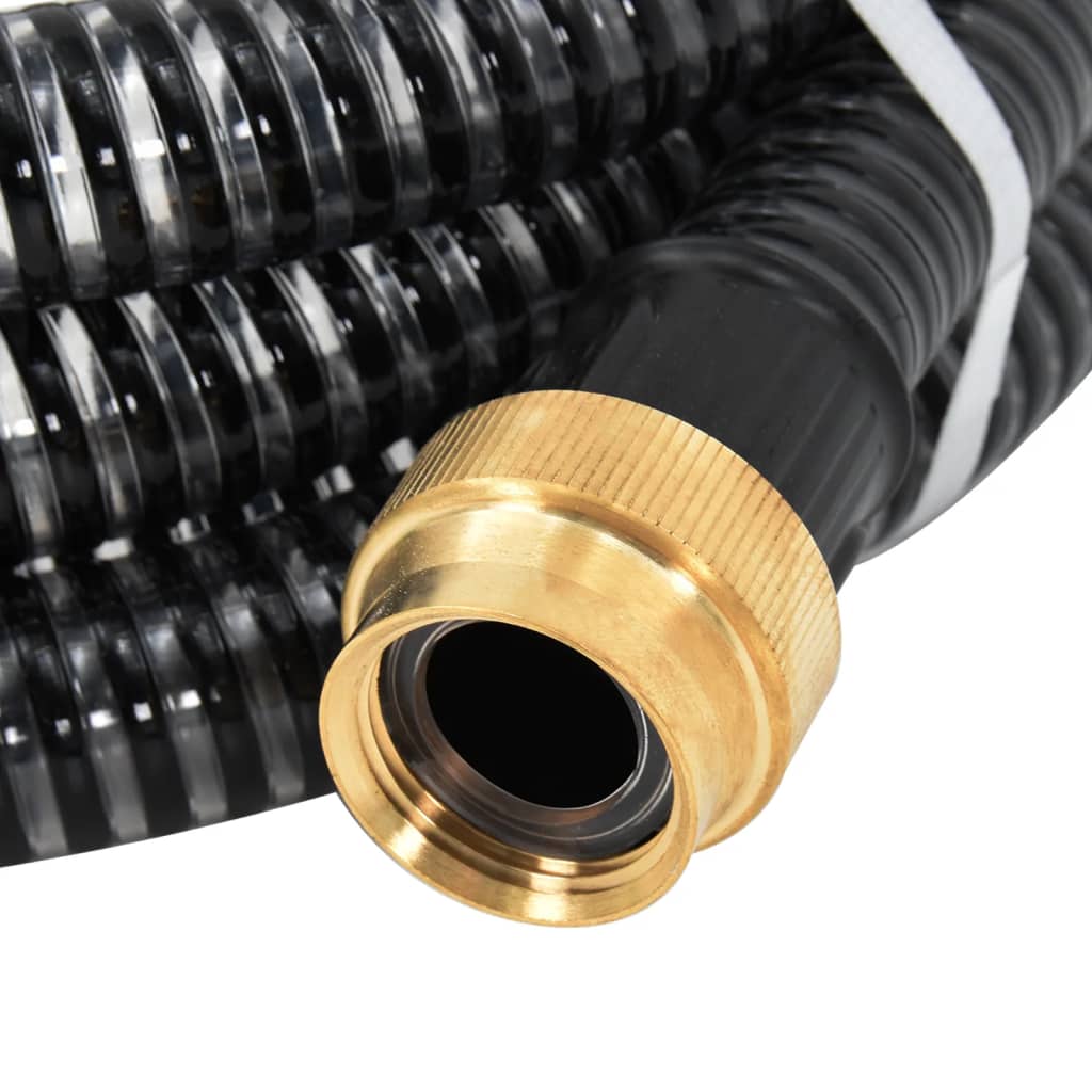 vidaXL Suction Hose with Brass Connectors Black 1.1" 7 m PVC
