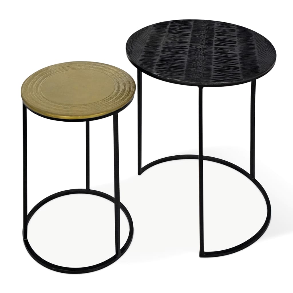 Rousseau 2 Piece Side Table Set Ronda Metal Black and Gold