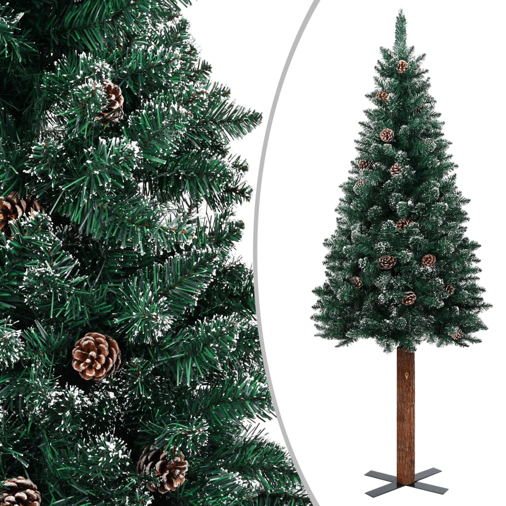 vidaXL Slim Christmas Tree with Real Wood and White Snow Green 180 cm