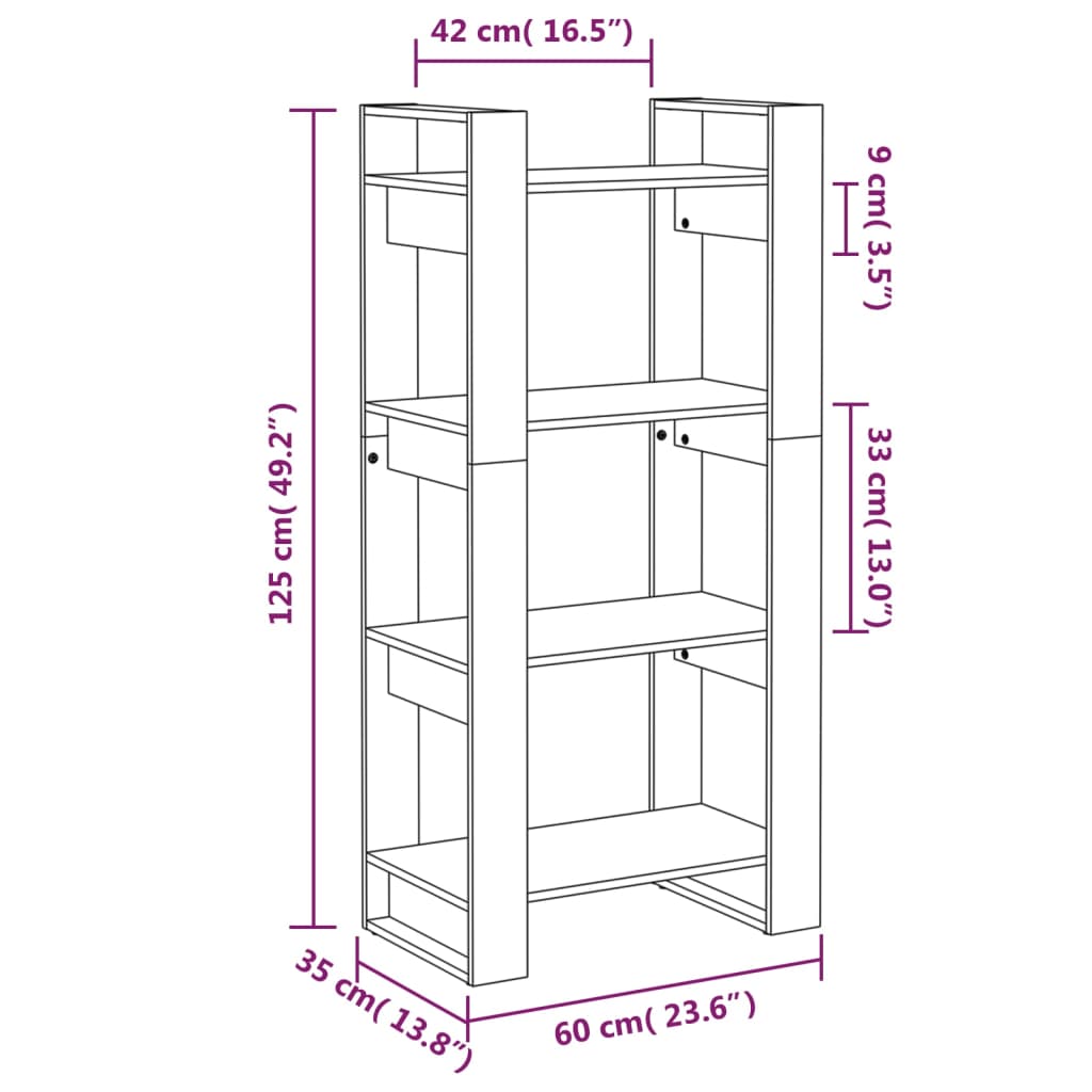 vidaXL Book Cabinet/Room Divider Grey 60x35x125 cm Solid Wood