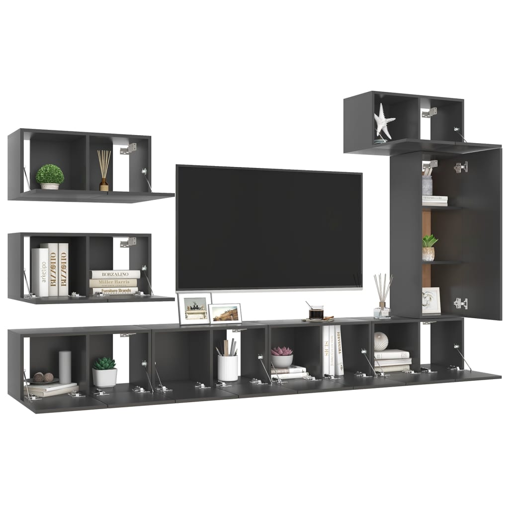 vidaXL 8 Piece TV Cabinet Set Grey Engineered Wood