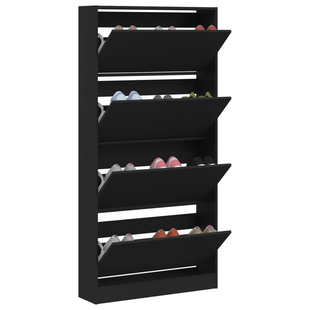 vidaXL Shoe Cabinet with 4 Flip-Drawers Black 80x21x163.5 cm