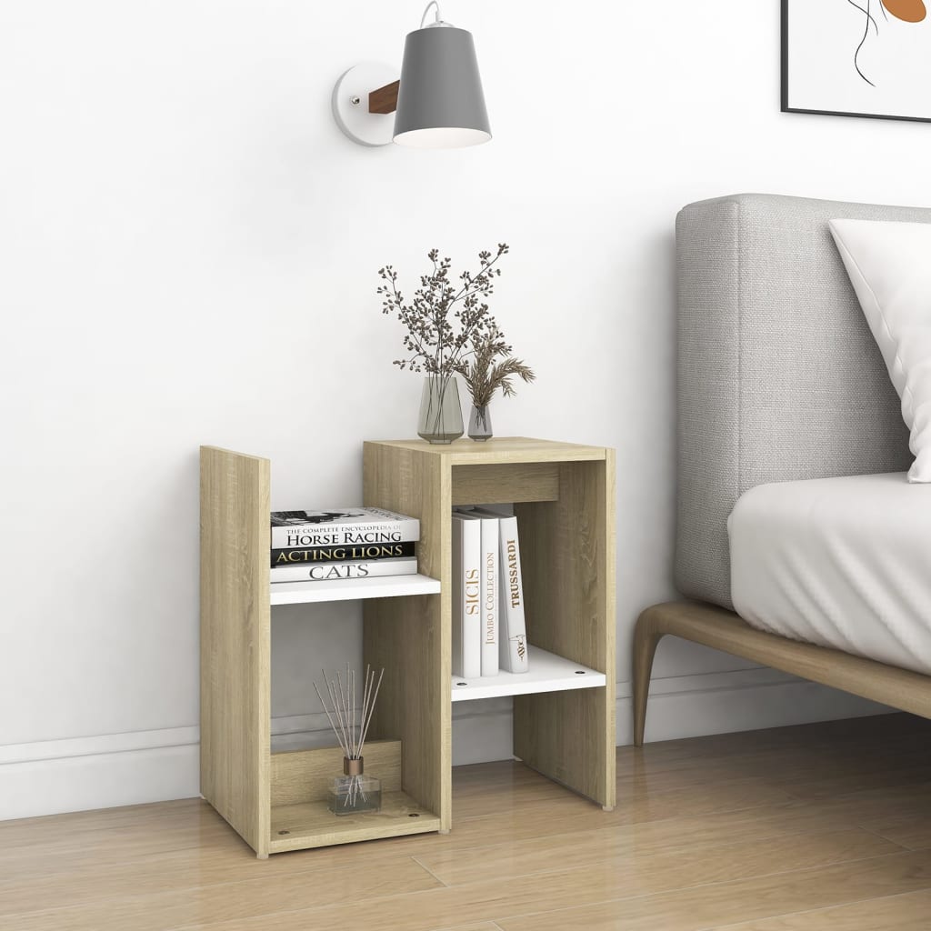 vidaXL Bedside Cabinets 2pcs White and Sonoma Oak 50x30x51.5cm Engineered Wood