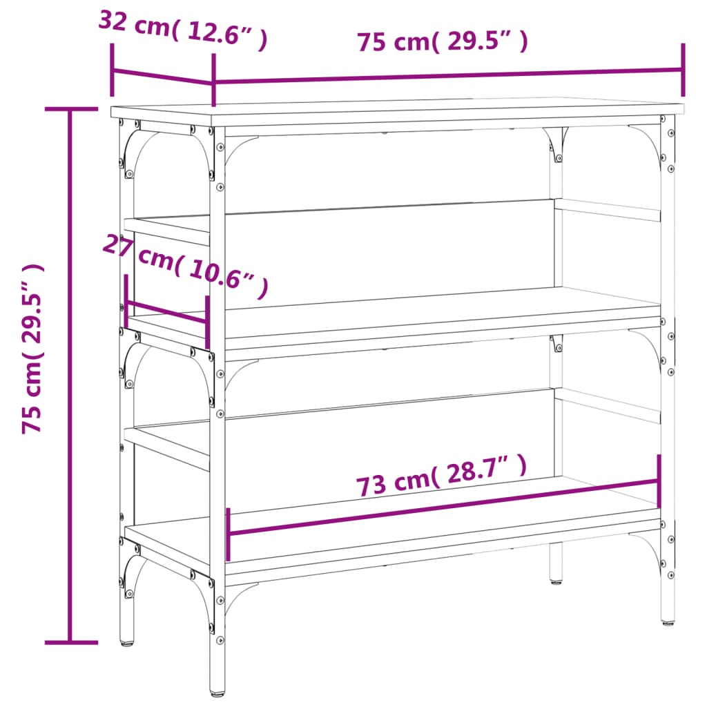vidaXL Console Table Grey Sonoma 75x32x75 cm Engineered Wood
