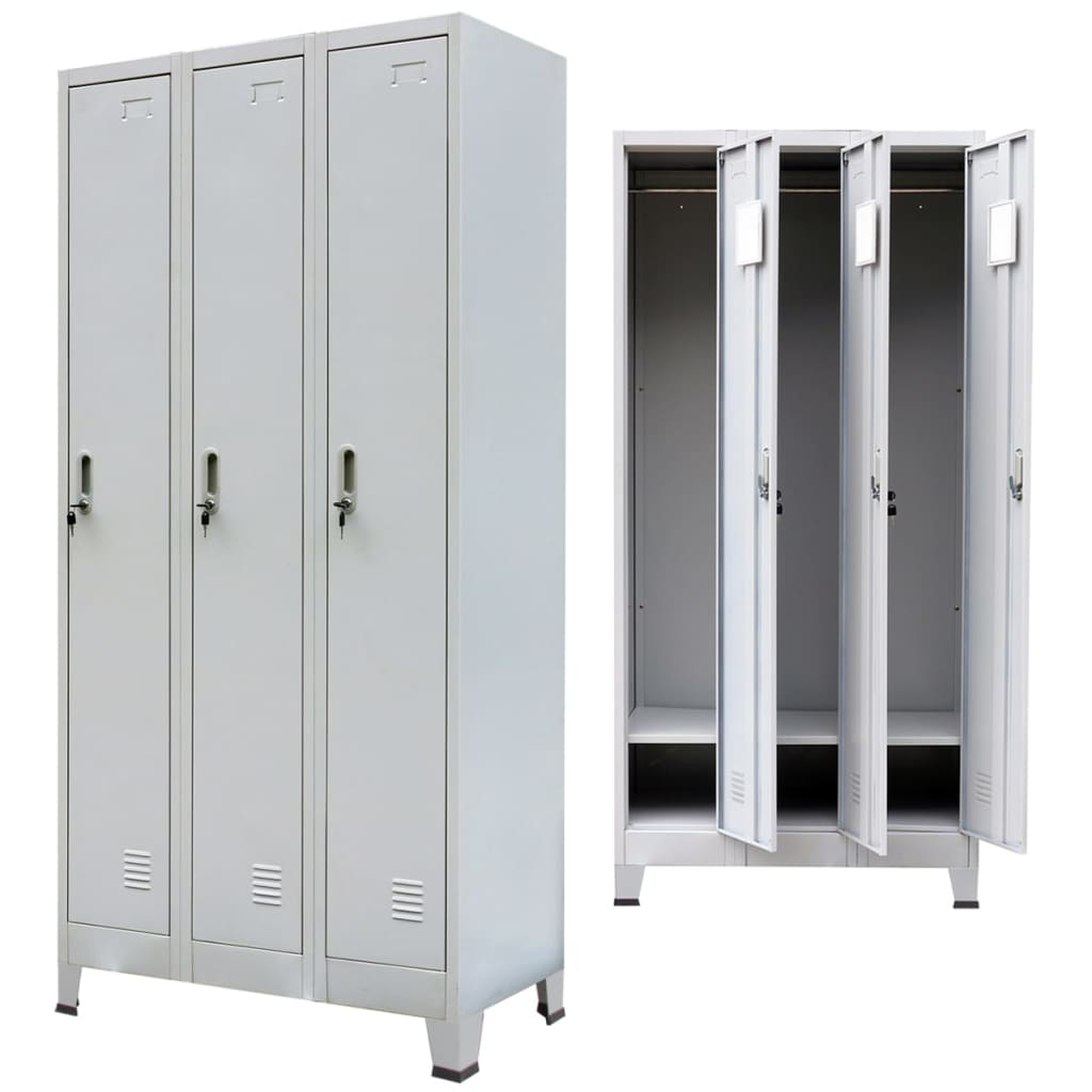 vidaXL Locker Cabinet with 3 Compartments Steel 90x45x180 cm Grey