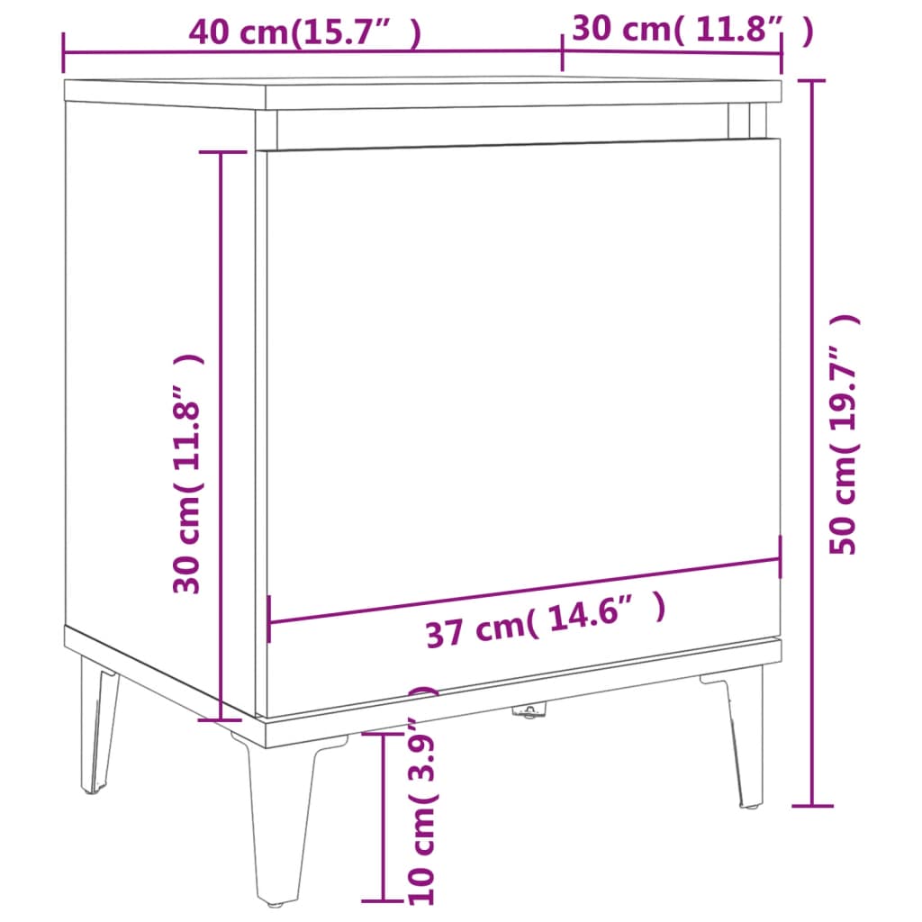 vidaXL Bed Cabinets with Metal Legs Brown Oak 40x30x50 cm
