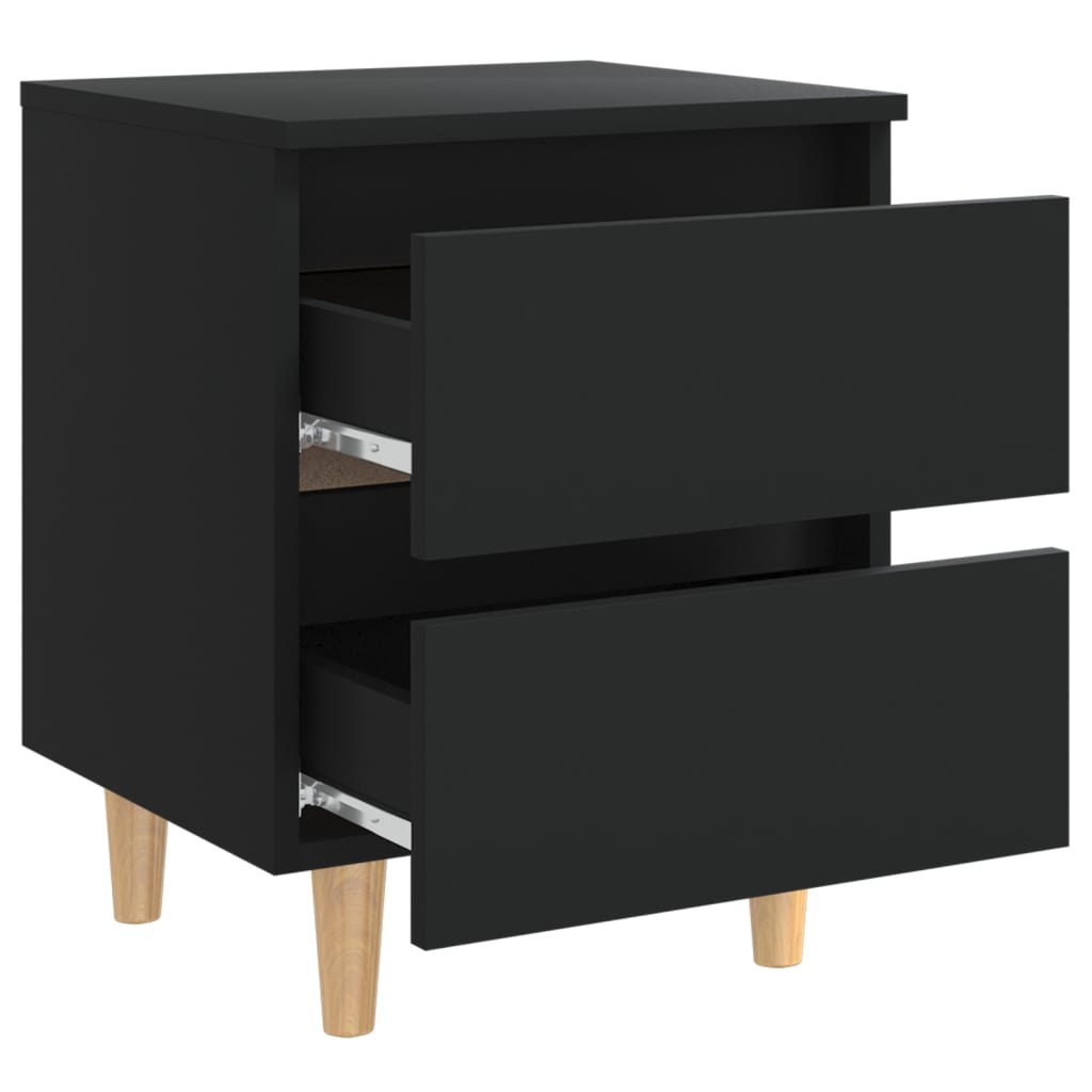 vidaXL Bed Cabinets with Solid Pinewood Legs 2 pcs Black 40x35x50 cm