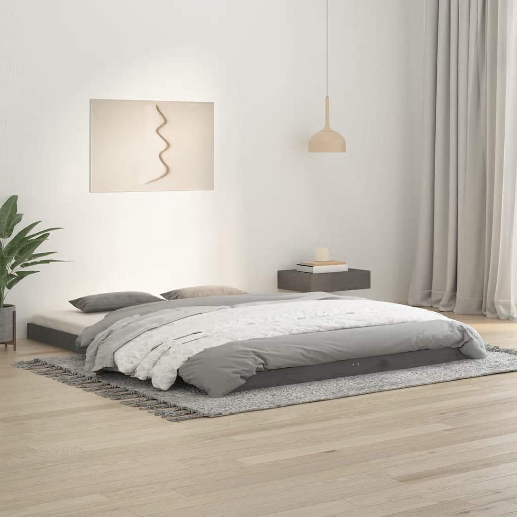vidaXL Bed Frame Grey 150x200 cm King Size Solid Wood Pine