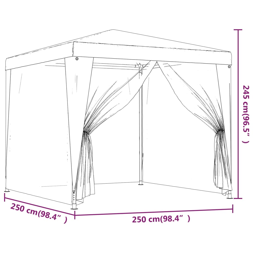 vidaXL Party Tent with 4 Mesh Sidewalls Blue 2.5x2.5 m HDPE