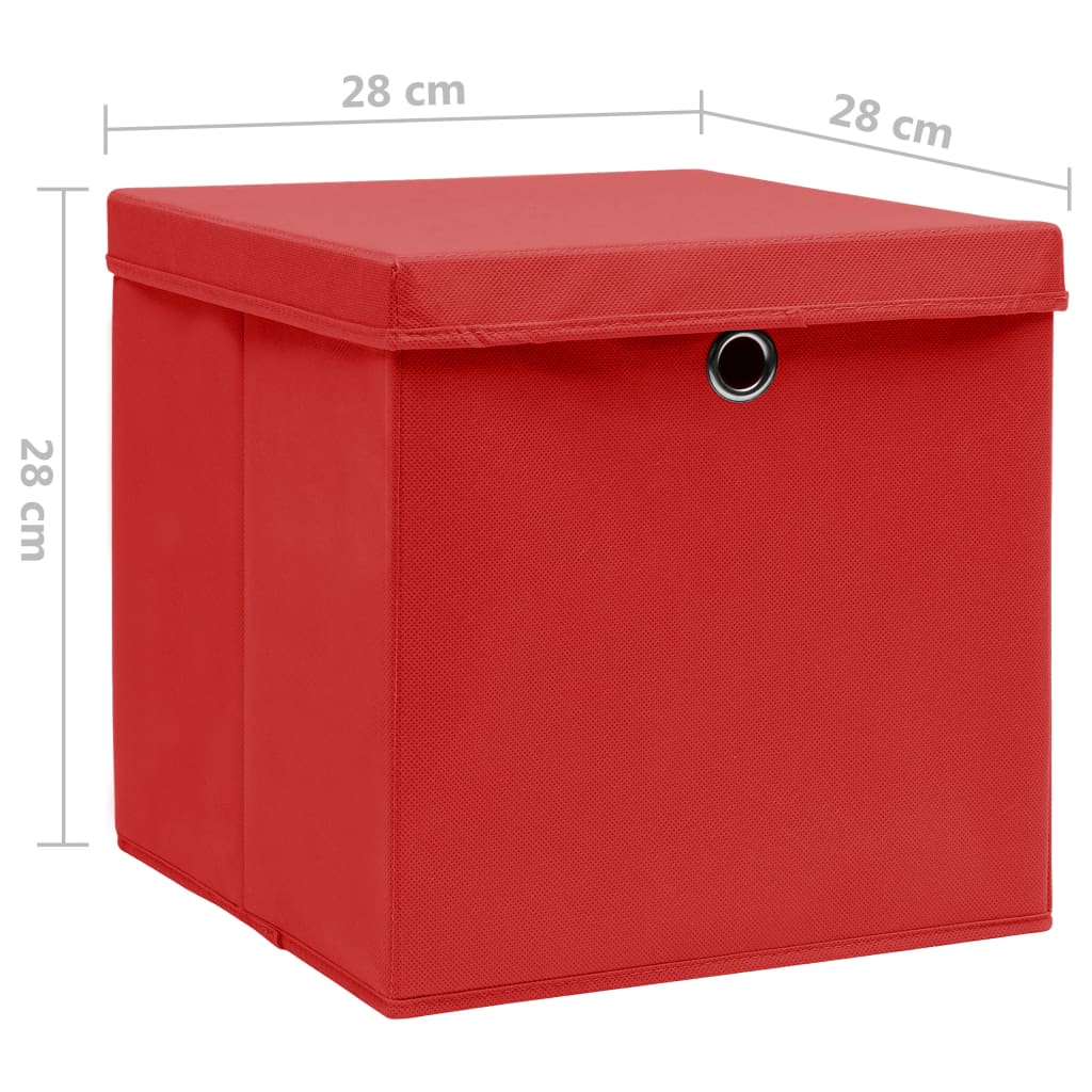 vidaXL Storage Boxes with Covers 4 pcs 28x28x28 cm Red