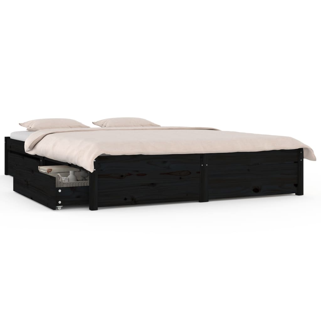 vidaXL Bed Frame with Drawers Black 120x190 cm Small Double