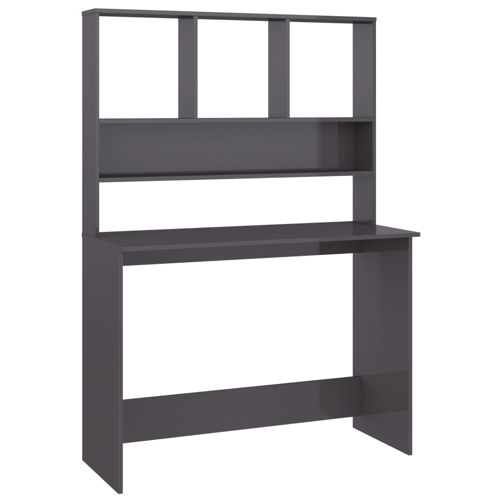 vidaXL Desk with Shelf High Gloss Grey 110x45x157 cm Engineered Wood