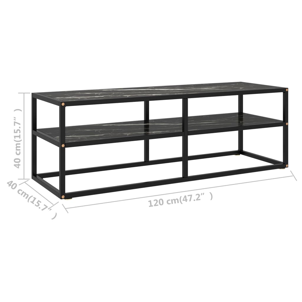 vidaXL TV Cabinet Black with Black Marble Glass 120x40x40 cm