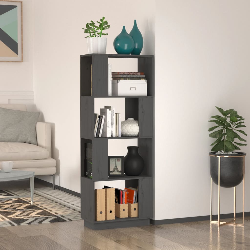 vidaXL Book Cabinet/Room Divider Grey 51x25x132 cm Solid Wood Pine