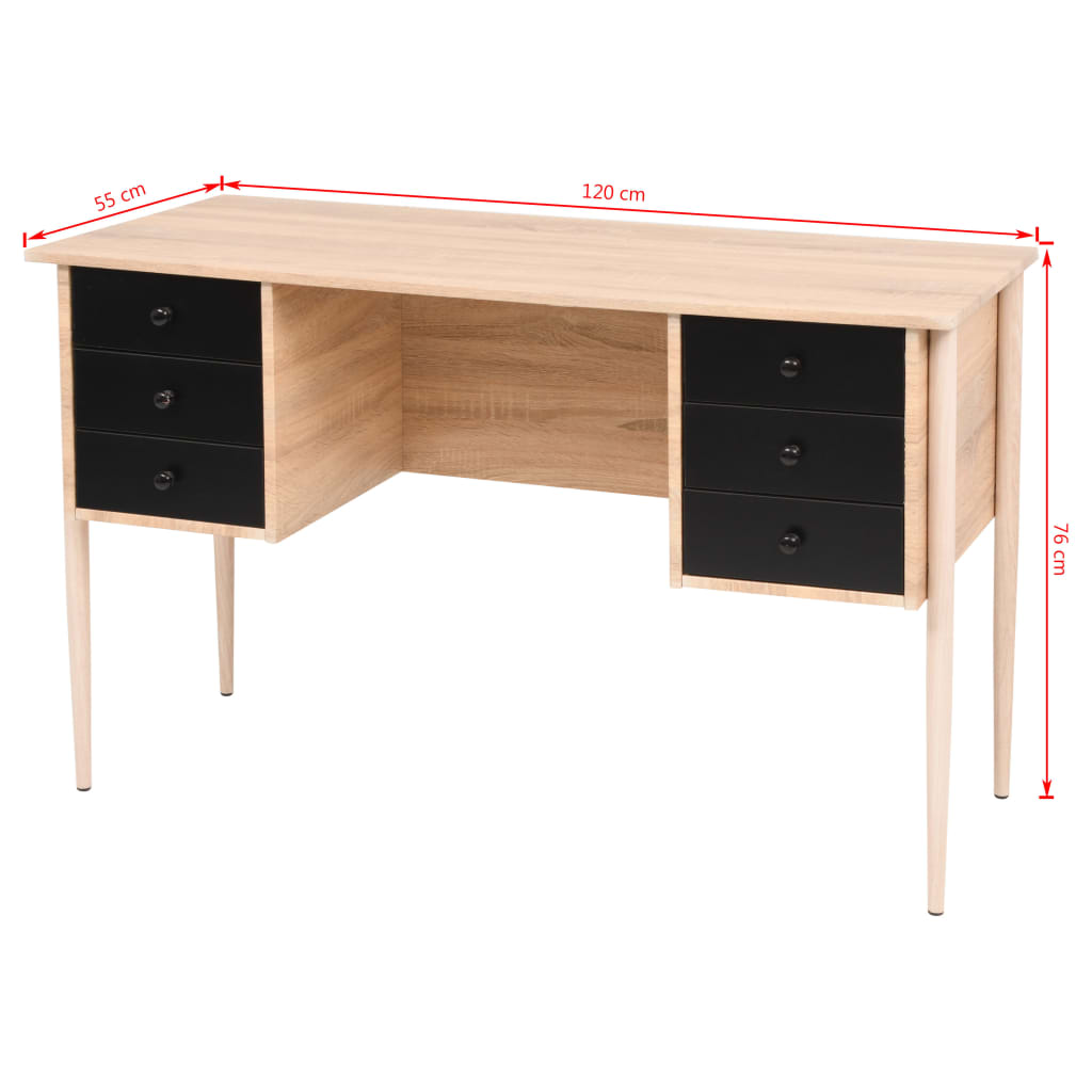 vidaXL Writing Desk with Drawers 120x55x76 cm Oak and Black