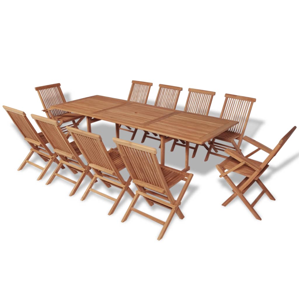 vidaXL 11 Piece Outdoor Dining Set with Folding Chairs Solid Teak Wood