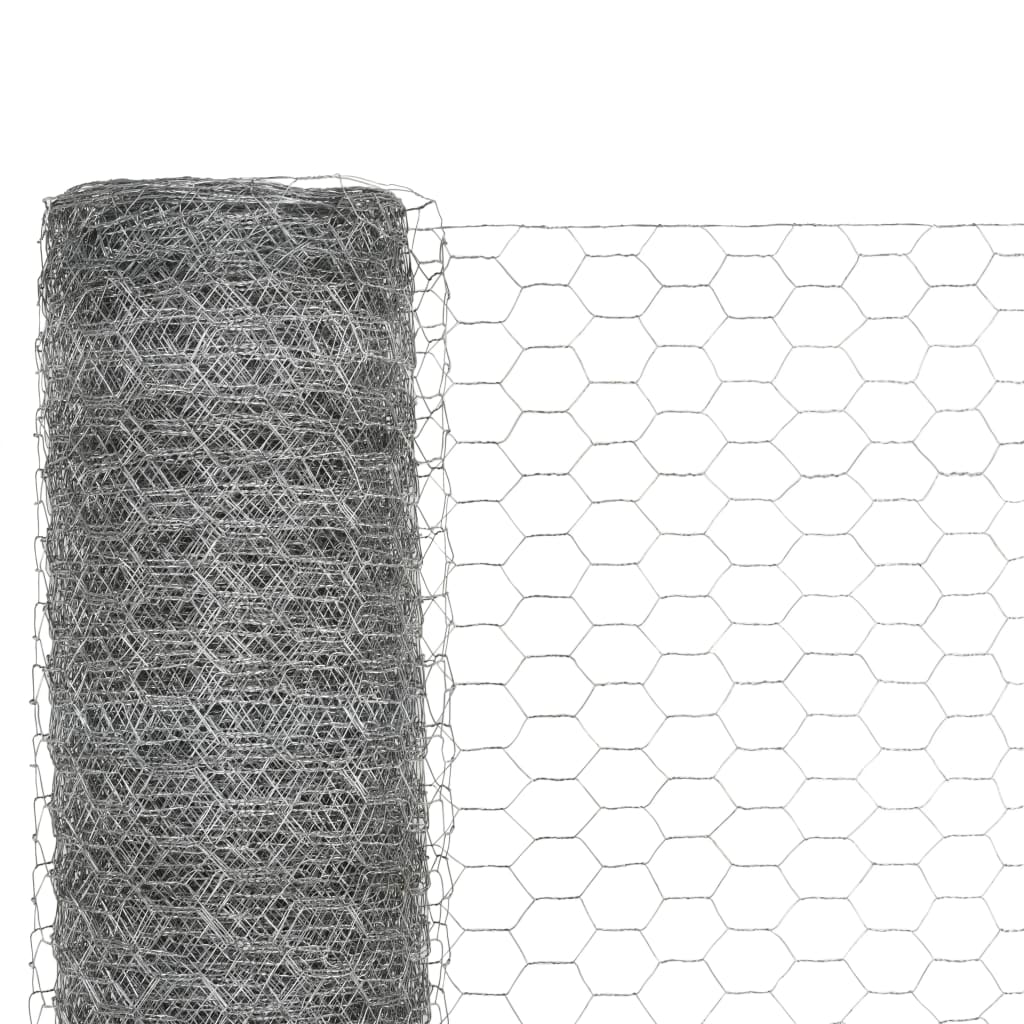 vidaXL Chicken Wire Fence Steel with PVC Coating 25x1 m Grey