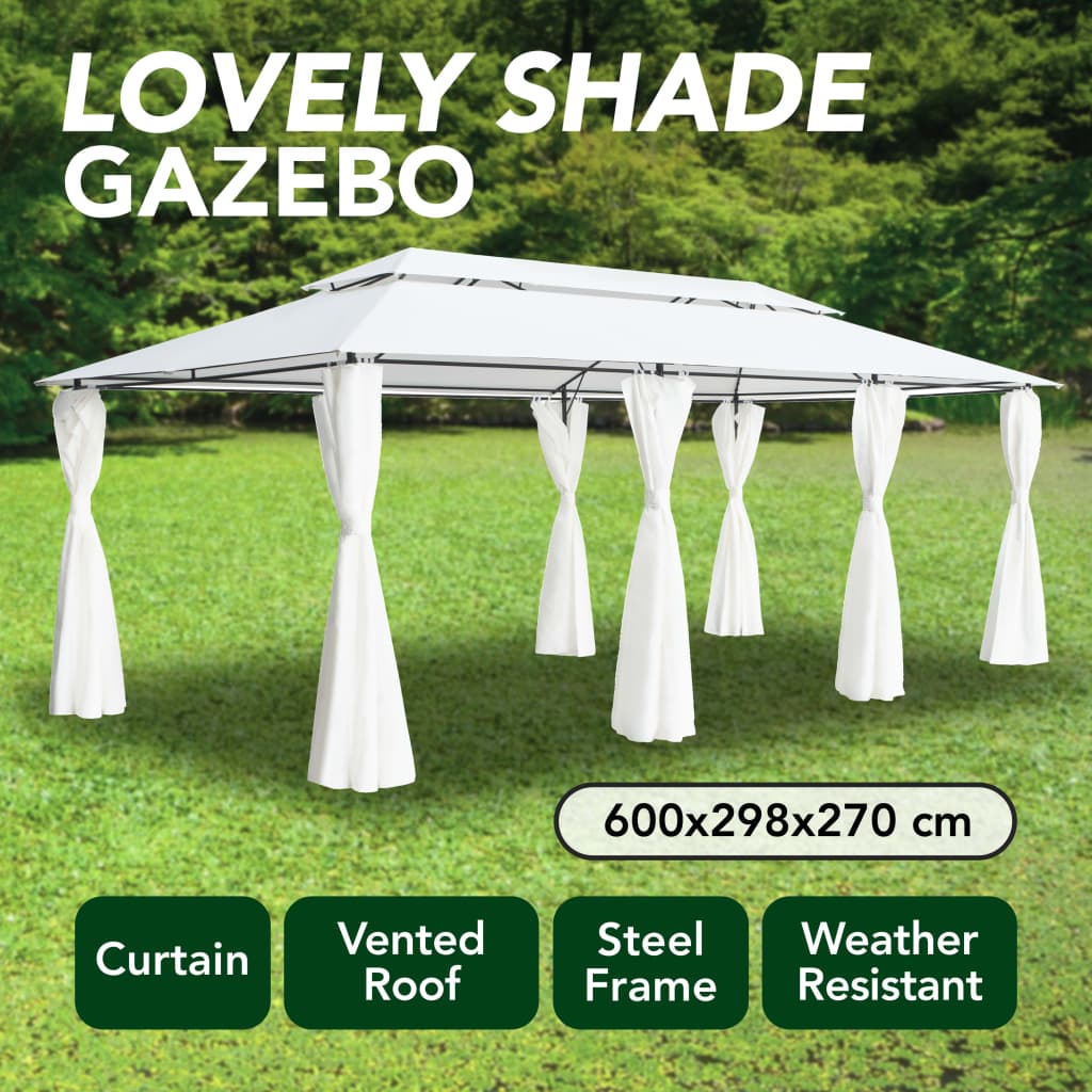 vidaXL Gazebo with Curtains 600x298x270 cm White 180g/m²