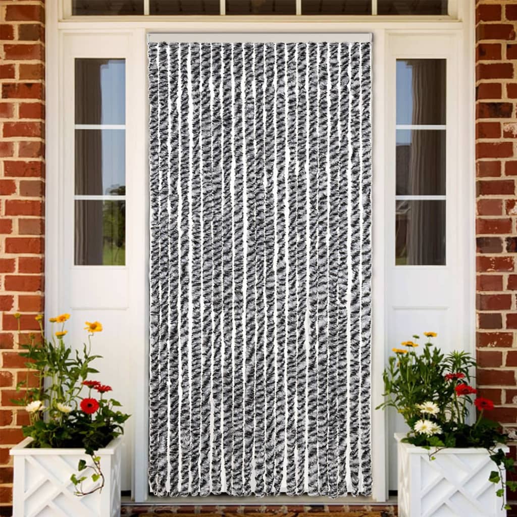 vidaXL Fly Curtain Grey and Black and White 90x220 cm Chenille