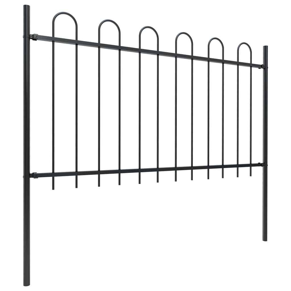 vidaXL Garden Fence with Hoop Top Steel 17x1 m Black