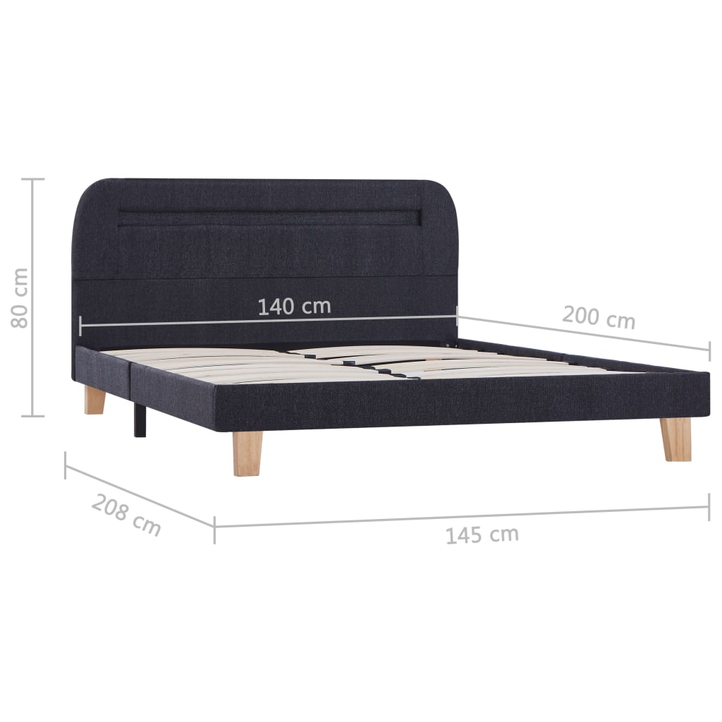 vidaXL Bed Frame with LED Dark Grey Fabric 135x190 cm Double