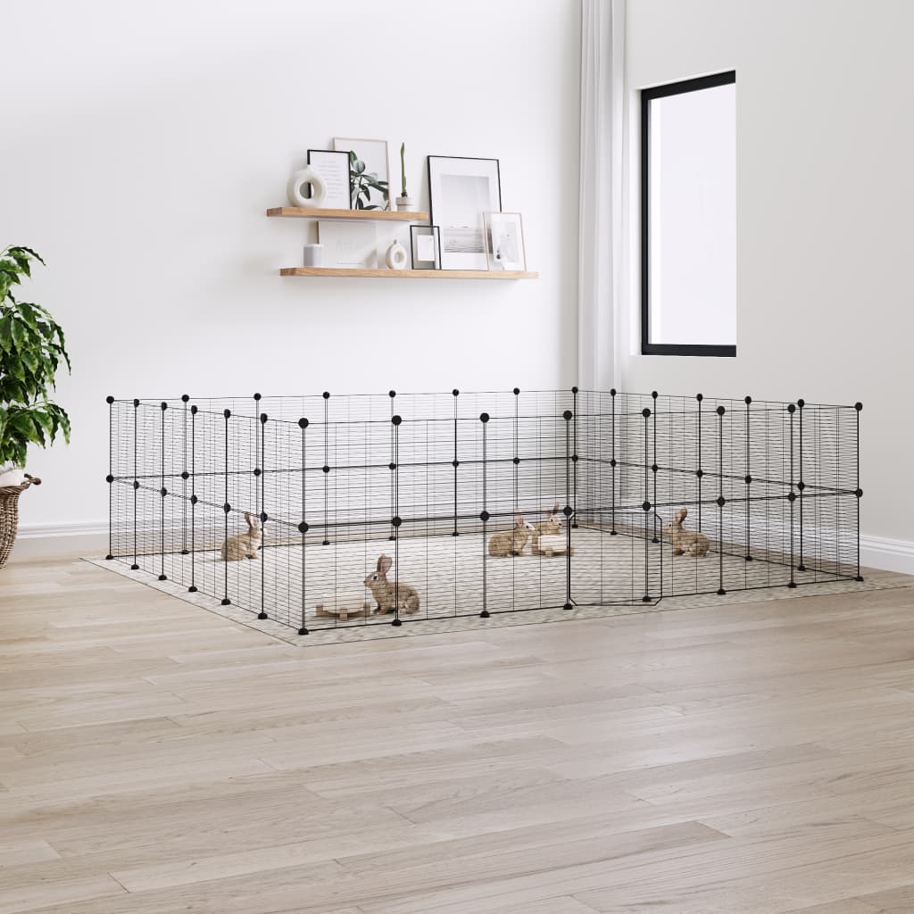 vidaXL 52-Panel Pet Cage with Door Black 35x35 cm Steel