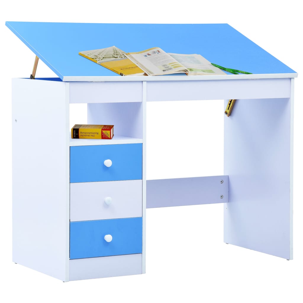 vidaXL Children Drawing Study Desk Tiltable Blue and White