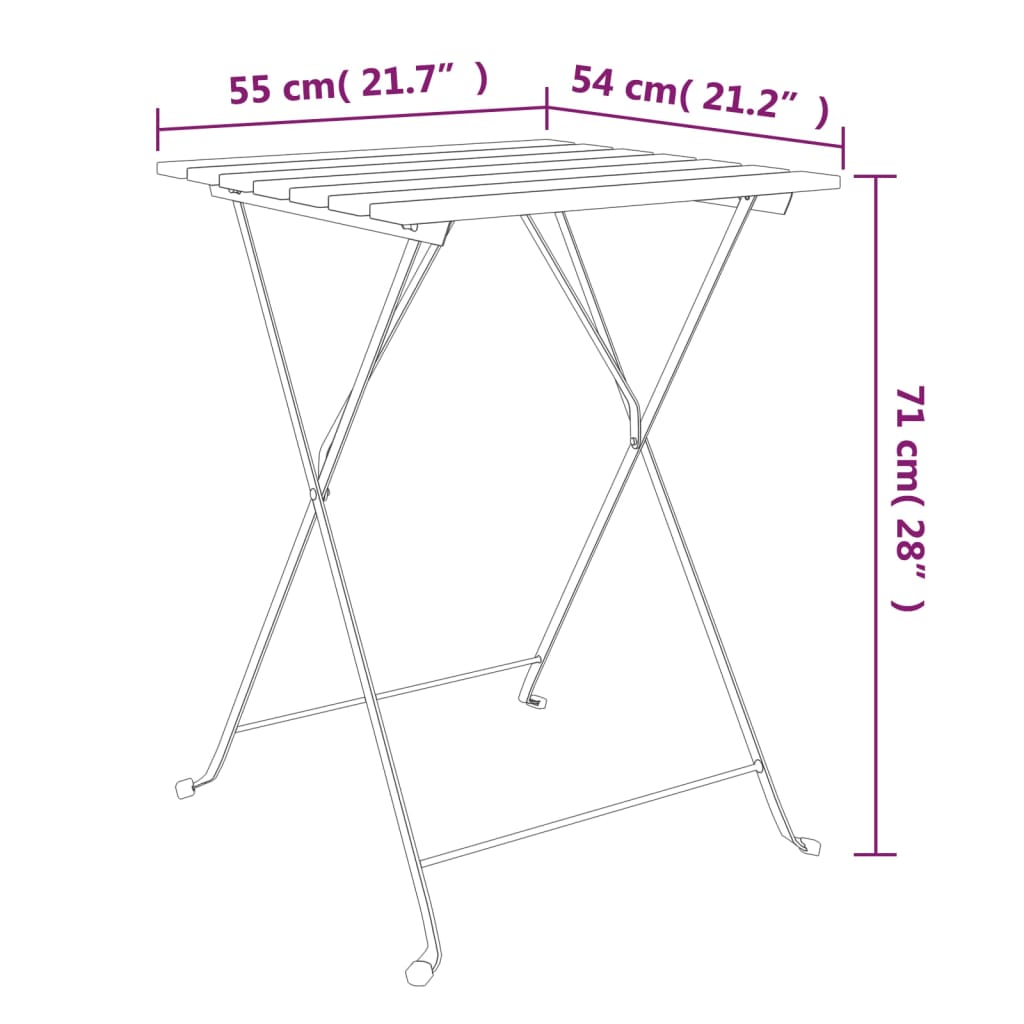 vidaXL Folding Bistro Table 55x54x71 cm Solid Wood Acacia and Steel
