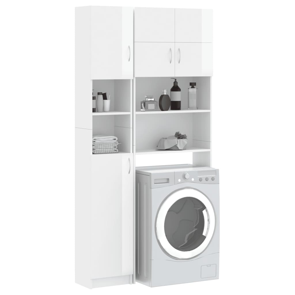 vidaXL Washing Machine Cabinet Set High Gloss White Engineered Wood