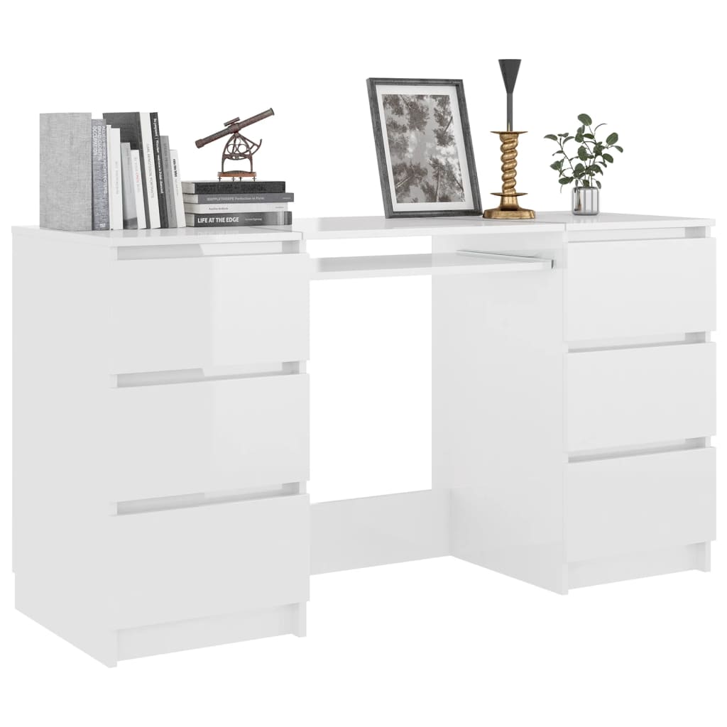 vidaXL Writing Desk High Gloss White 140x50x77 cm Engineered Wood