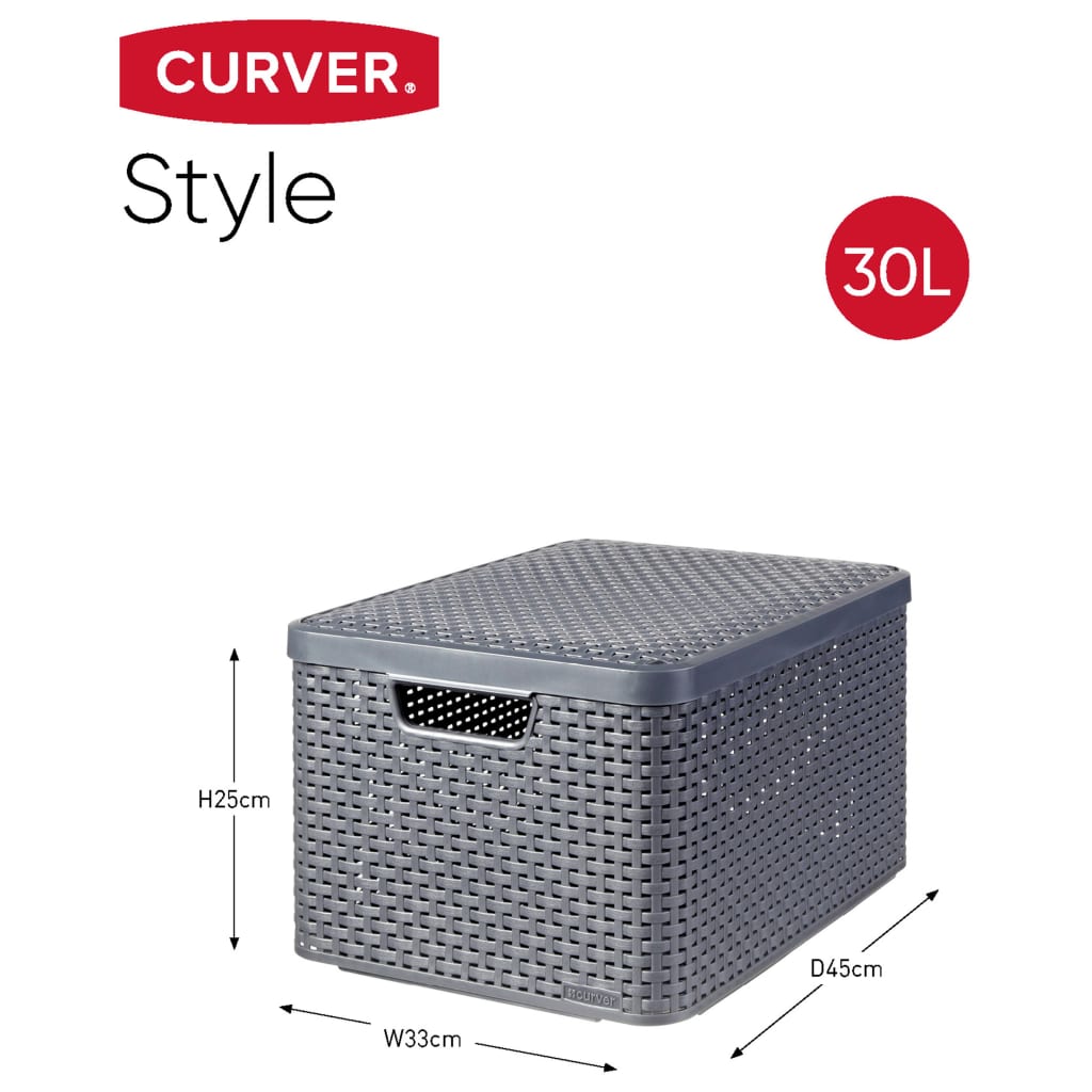 Curver Style Storage Boxes with Lid 3 pcs Size L Anthracite