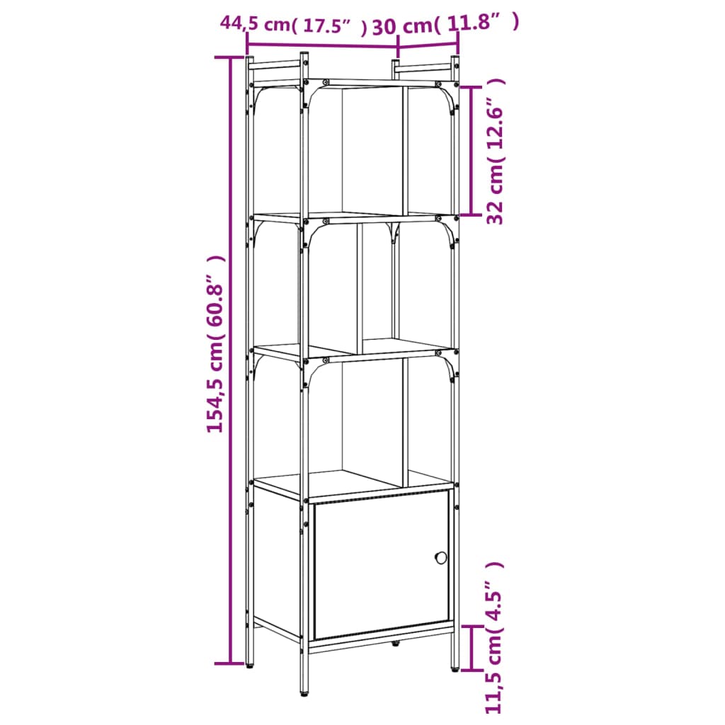 vidaXL Bookcase with Door Black 44.5x30x154.5 cm Engineered Wood