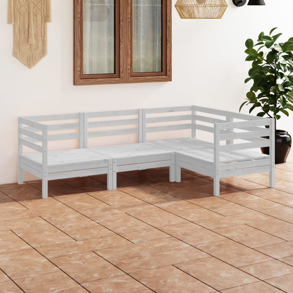 vidaXL 4 Piece Garden Lounge Set Solid Pinewood White