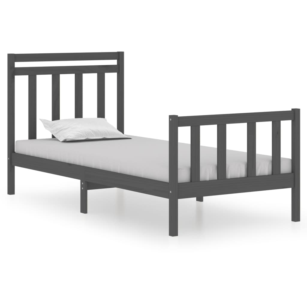 vidaXL Bed Frame Grey Solid Wood 75x190 cm Small Single